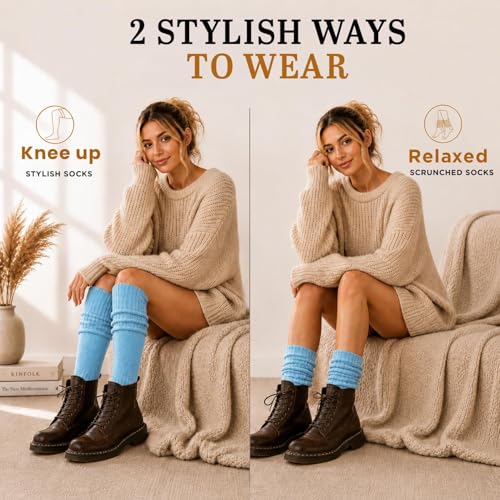 Image of Yacht & Smith 6 Pairs Women's Scrunched Slouch Socks, Cotton Boot Socks Bulk Pack for Everyday Comfort & Style, Size 9-11