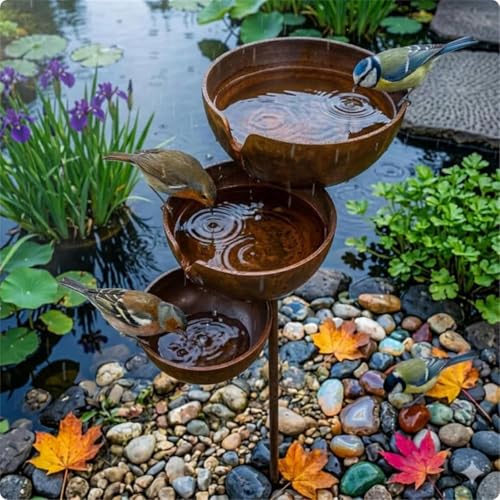 Bring Life Back To Your Garden 3-Tier Rain Catcher Bird Bath Stake Bronze Rain Catcher Garden Stake Rain Catchers For Gardens Cascading Birdbath & Bee Watering Station For Outdoor