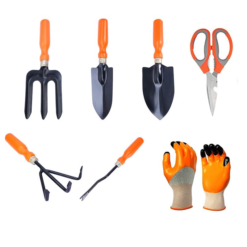 Time2Plants Gardening Tools Kit - 7 Pcs (Cultivator, Fork, Large Trowel, Small Trowel, Weeder, Garden Gloves, Scissors) | Gardening Tools Set for Home Garden | Gardening Tool Kit (B0CVBDD9WY) Amazon Price History, Amazon Price Tracker