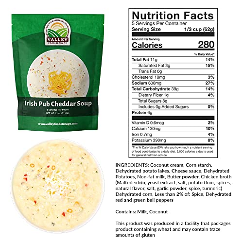 Image of Valley Food Storage Irish Pub Cheddar Potato Soup 10-Bag Bucket, 50 Servings | Premium Non-GMO Emergency Food Supply with 25 Year Shelf Life | Survival Meals, Prepper Food, Camping & Off-Grid Supplies