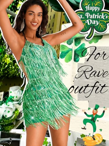 Image of Kaei&Shi Sequin Fringe Romper,Sparkly Glitter Metallic Jumpsuits For Women,Backless Shorts Dress Disco Birthday Dance Outfit