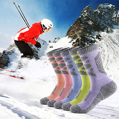 DECDEAL Meias esportivas femininas Malha grossa Meias atléticas de inverno ao ar livre Fitness respi