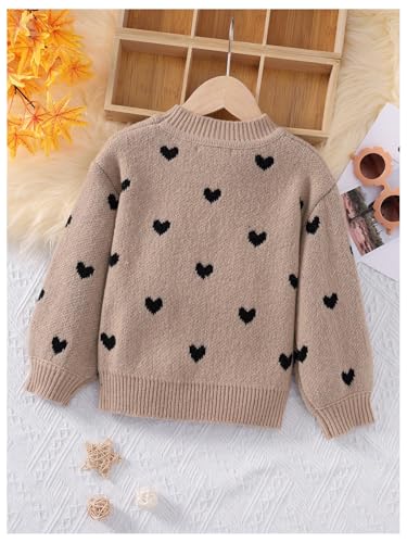 Floerns Girl's Heart Print Long Sleeve Knitted Fall Crew Neck Pullover Sweater2