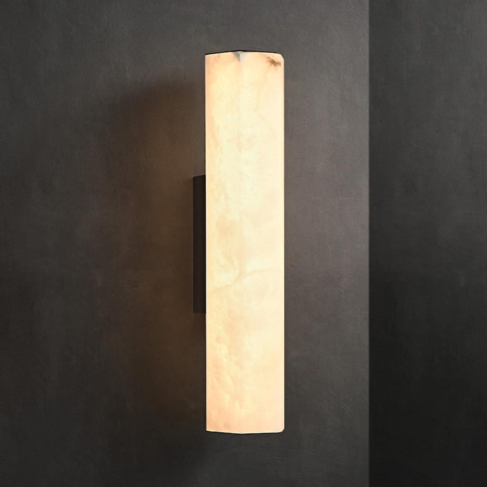 Alabaster Wall Sconce 15.75In Natural Alabaster Black Wall Lights Rectangle Spanish Stone Lighting Fixture Luxury Modern Marble Sconces Lamp With LED Strip 3000K Vanity Light For Bedroom Stairs Decor