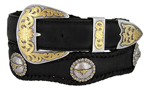 Steer Berry Longhorn Steer Conchos Western Leather Scalloped Belt 1 1/2