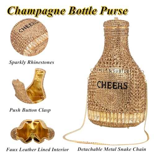 Image of Rhinestone Champagne Bottle Clutch, Luxury Evening Bag for Women
