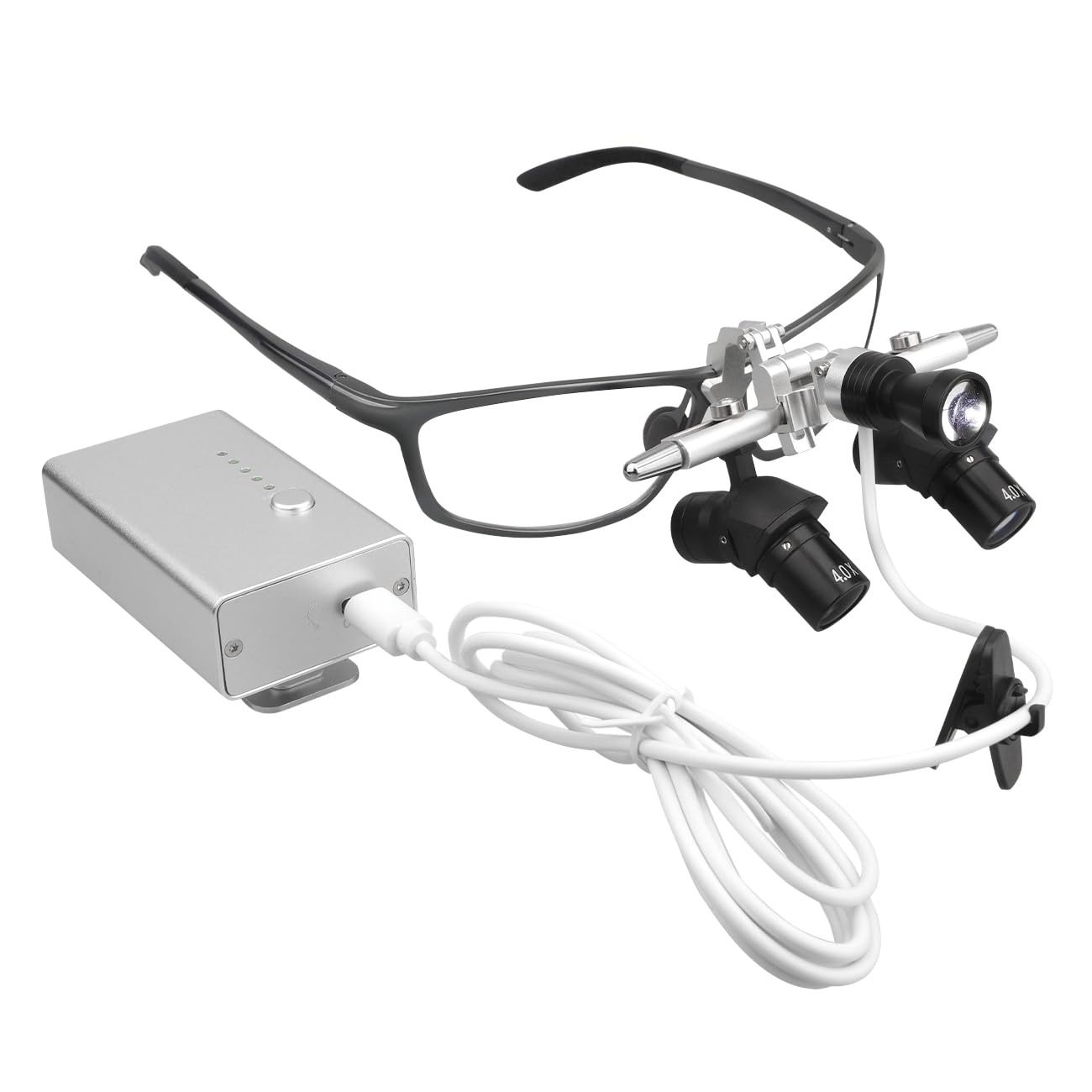 Adegbojo 4X/5X/6X Ergo Loupes,with 5W LED Light,Bend Head Adjustable Magnifying Glasses,Ergonomic Binocular Magnifier 350-450mm Adjustable Brightness (4X)
