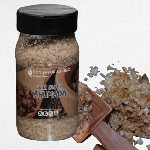 CON SABOR A HUMO Sal en Escamas Ahumada, 200g, Sal de Manantial Yodada, Elaboración Artesanal, Para Carnes, Pescados y Ensaladas