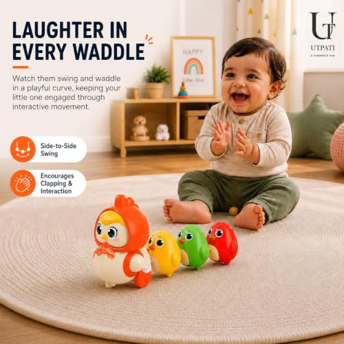 Image of Chicken Toys for Kids, Swinging Chain String Magnetic Hen with Chick Learning to Crawl Spring Toy, Crawling Wind-up Duck, Walking Chicken Cute Windup Toy for Boys Girls Toddler. (Multicolour)