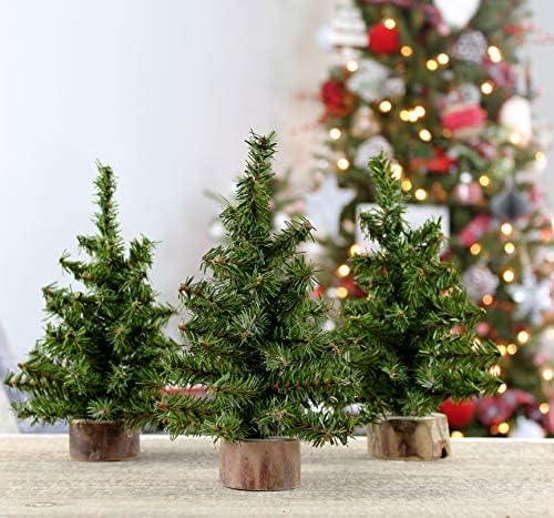 AuldHome Mini Christmas Trees (3-Pack, 8-Inch); Canadian Pine Greenery Tabletop Holiday Decor
