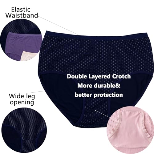 Image of Women's Plus Size Cotton Underwear Panties Mid Waisted Briefs 7-Pack XL-6XL Point Print Ladies Panties