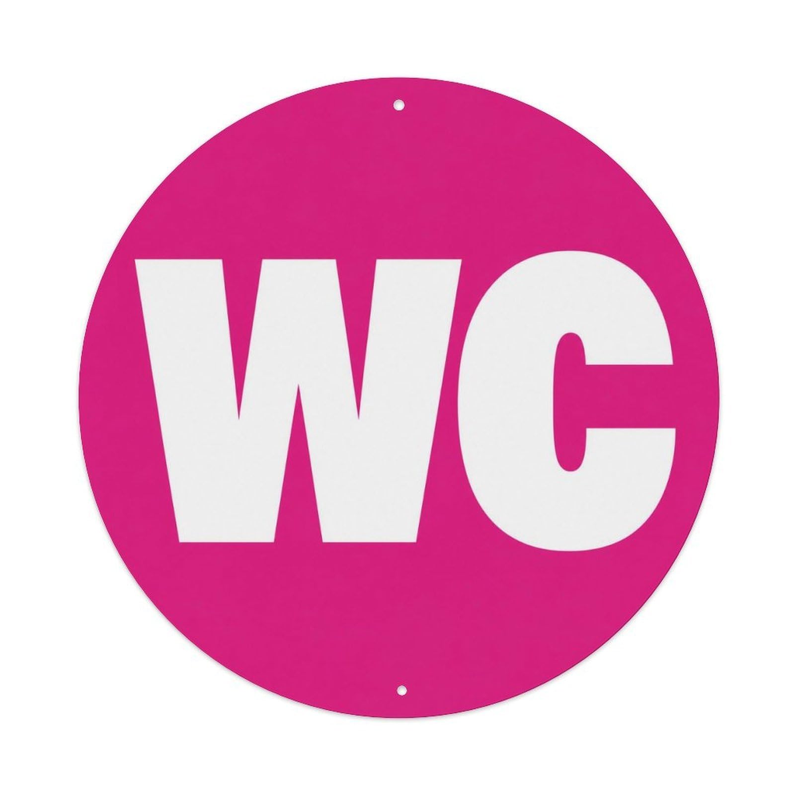 WC Magenta Restroom Notice Bold Letter Icon Badge Crest Metal Tin Sign