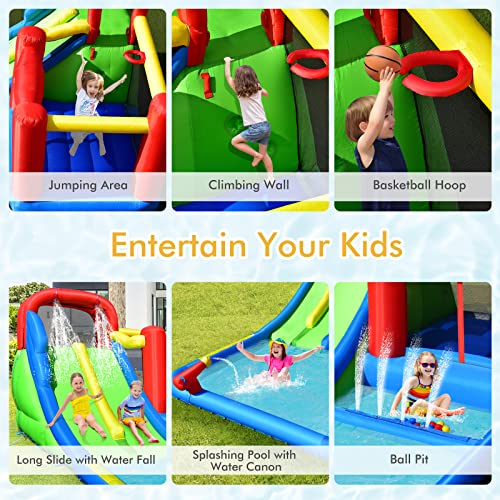 BOUNTECH Inflatable Water Slide, 7-in-1 Dual Slides Kids Water Park Jump Castle, Water Slides Inflatables for Outdoor w/Big Splash Pool, Water Cannon, Kids Backyard Party Water Slide Bounce House - Image 6