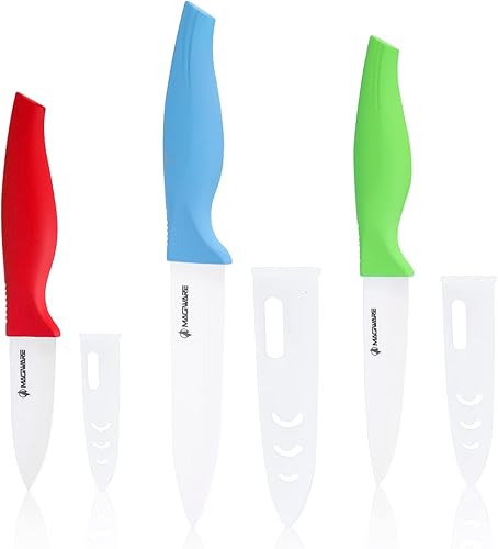 Juego de cuchillos de pelar de cerámica de 6 piezas con vainas afiladas y saludables (incluye cuchillo utilitario de 5 pulgadas, cuchillo de fruta