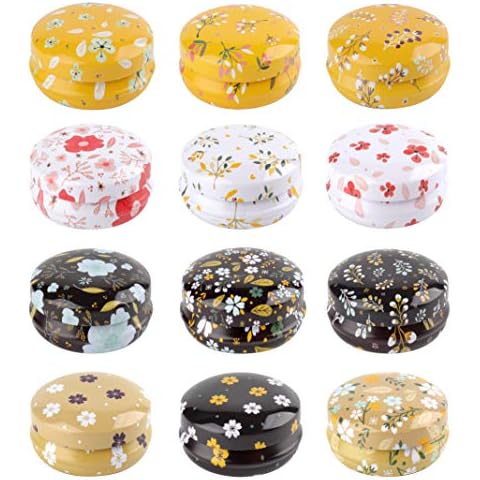 Rarapop 12 Pack Reusable Mini Round Tinplate Candle Tin Jars with Lids, 20ml Small Flower Travel Tin Cans Refillable Empty Container Bottle for Lip Balm, Salve, Eye Shadow, Powder Cover