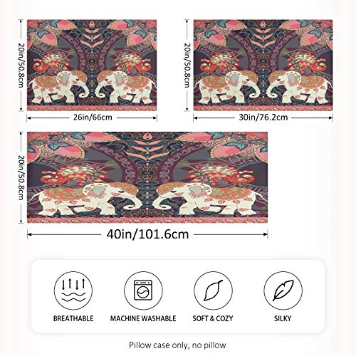 Satin Pillowcase For Hair And Skin, Standard Size Indian Ethnic Elephant Flower Decorative Pillow Sham With Envelope Closure Pillow Cover For Bedroom Hotel #TOP3