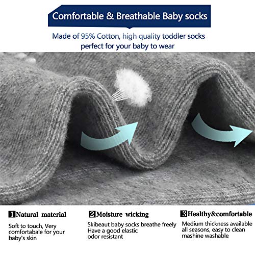 Image of Toddler Socks SkiBeaut 12 Pairs Non Slip Skid Ankle Socks For Kids Boys Grips Cotton Crew Socks For 1-10 Years