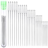 OKAWASI 手縫い針 丸針 縫い針 25本入り 全5種 ぬい針 縫い針 レザークラフト用針 DIY 裁縫 糸編み フェルト針 厚地縫い用針 手芸 収納容器付き