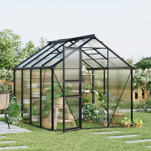 6x8FT Polycarbonate Greenhouse - Walk-in Outdoor Aluminum Frame Greenhouse with