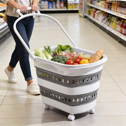 Cesta de la compra portátil con mango en U y estructura plegable de gran capacidad 8
