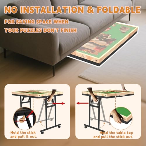 Image of Doerpuz Puzzle Table with Folding Legs, 1500 Pieces Puzzle Table for Adults with Drawers, Cover, Wheels, 5 Adjustable Up Angles Wooden Jigsaw Puzzle Board for All Ages