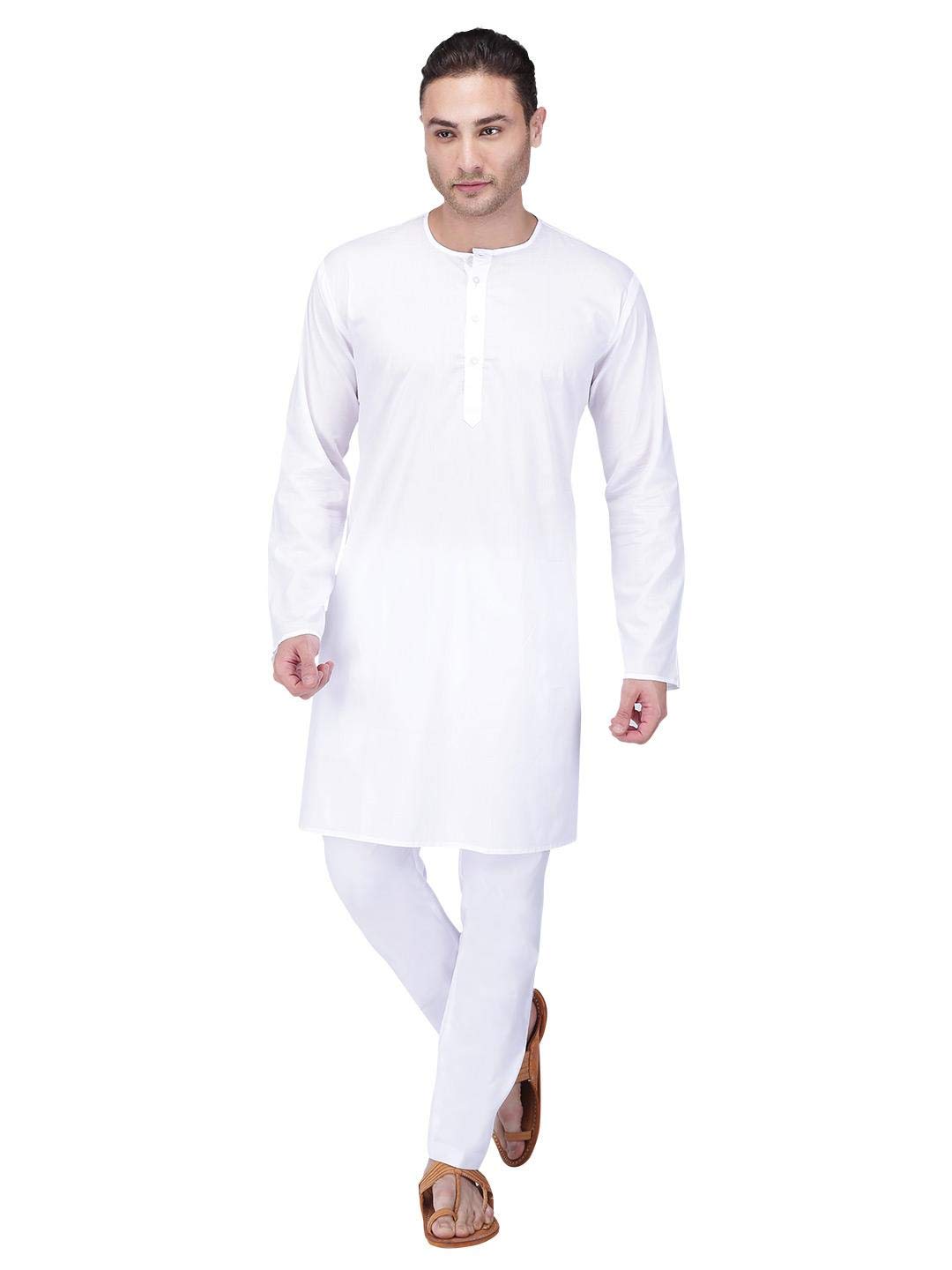 rajubhai hargovindas Men's White Round Collar Cotton Kurta With Elastic Pyjama-picture-10