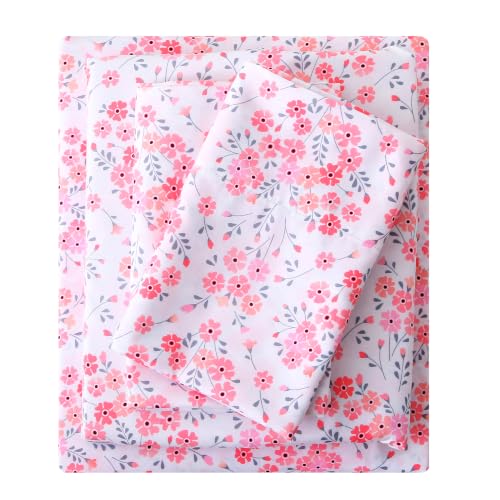 Image of Mooreeke Cozy Floral Pink Microfiber Printed Full Sheet Set