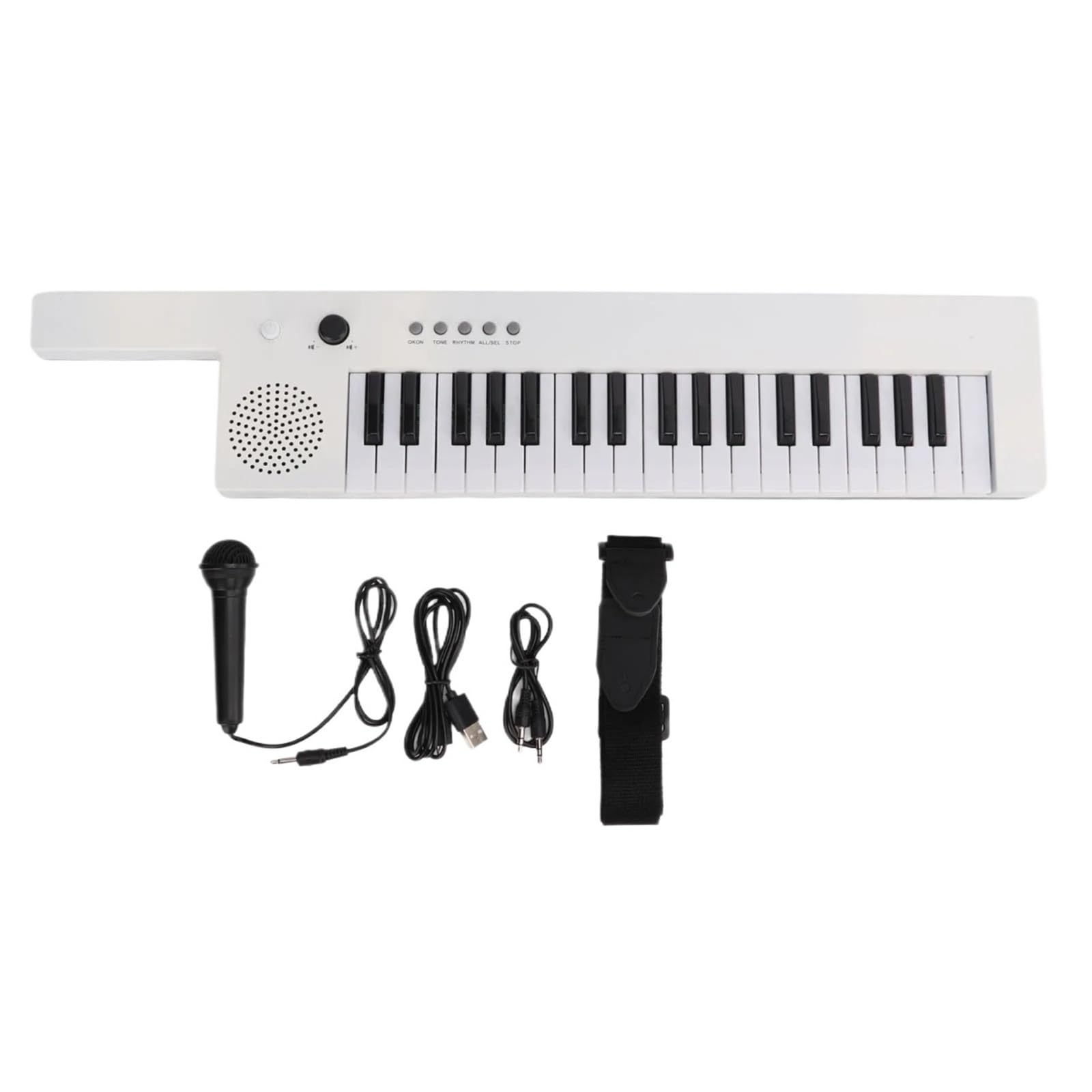 Piano Electrónico Órgano Electrónico De Guitarra De 37 Teclas Con Correa Para El Hombro Y Micrófono Para Principiantes Musicales(White)