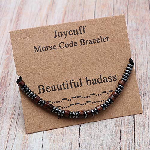 JoycuFF Inspirational 𝐌𝐨𝐫𝐬𝐞 𝐂𝐨𝐝𝐞 𝐁𝐫𝐚𝐜𝐞𝐥𝐞𝐭 𝐟𝐨𝐫 𝐖𝐨𝐦𝐞𝐧 Secret Message Wood Beads with Cord Jewelry Birthday Mother's Day 𝐆𝐢𝐟𝐭 𝐟𝐨𝐫 𝐇𝐞𝐫 Mother Grandmother3