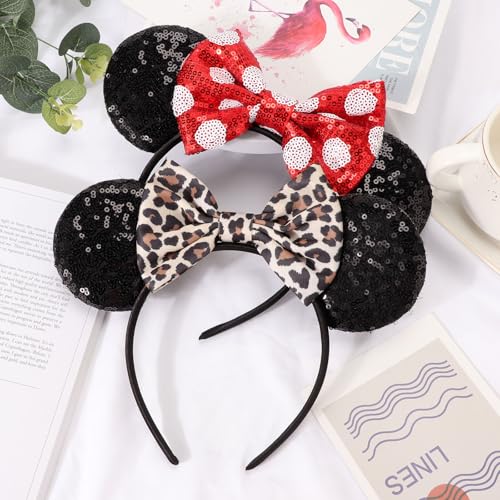 Image of DRESHOW Mouse Ears Bow Headbands Minnie Ears Headband Glitter Party Decoration Cosplay Costume for Women