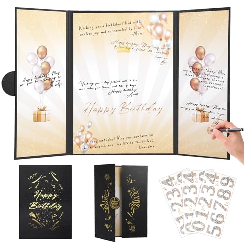 Image of Black Gold Birthday Party Decorations,18 inch x 12 inch Creative Birthday Decorations Guest Sign in Book Alternative, for Men and Women of All Ages, Happy Birthday Party Supplies