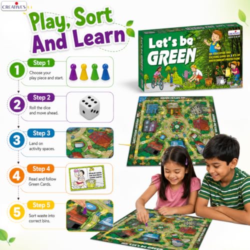 Image of Creative's Let's Be Green Environmental Education Board Game, Learn Reduce Reuse Recycle, Waste Segregation & Eco Awareness, Educational Family & Classroom, Memory Learning Game for Kids Age 6+