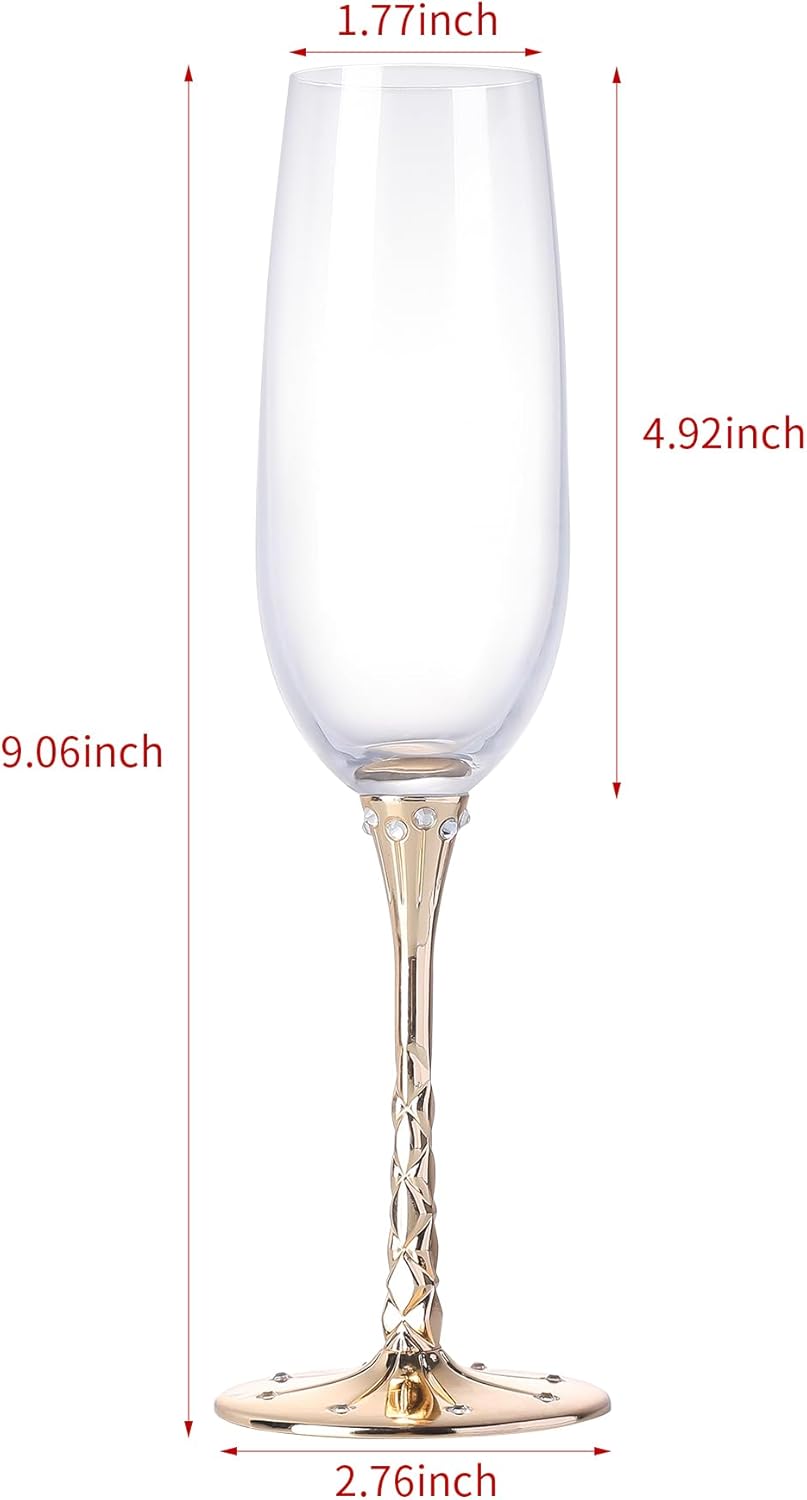 Hanjue Champagne Glasses Set of 2, Clear Champagne Flutes 7 Oz - Ideal for Gifts,Parties, Wedding, Christmas, Long-lasting and Reusable Bar Glassware (Gold) - Image 6