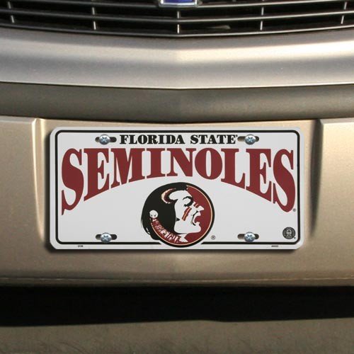 Fanatics Football NCAA Florida State Seminoles (FSU) White Metal License Plate