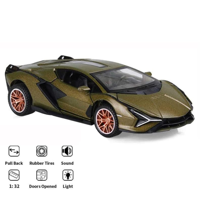 Image of PINQUE Kids New Car 1:32 Sian Diecast Alloy Metal Pull Back Car with Openable Doors Music Sound and Light Vehicle Toy Car for Boys (Multicolor)