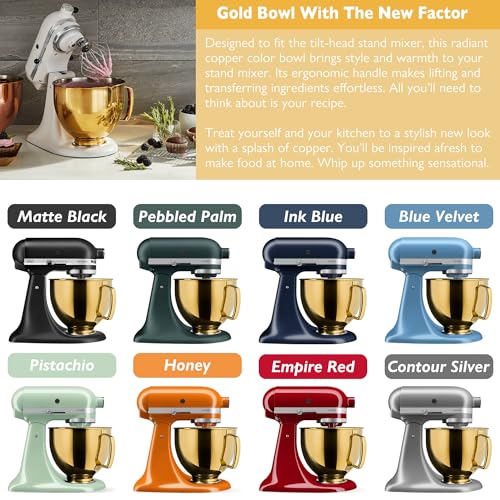 Image of 5 Quart Metallic Finish Stainless Steel Mixer Bowl for KitchenAid Classic&Artisan Series 4.5-5 QT Tilt-Head Mixer, Copper Color, Silicone Scraper, Dishwasher Safe, Fit K45SS KSM75 KSM90 KSM150