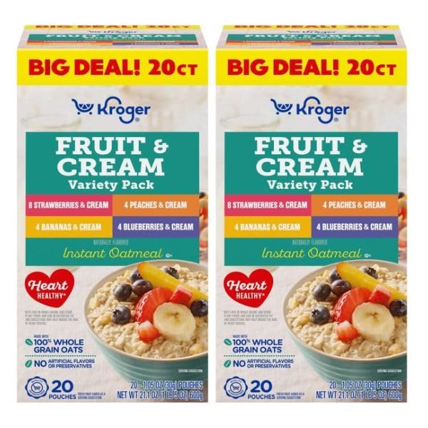 Fruit & Cream Instant Oatmeal Variety Pack, 20 Count, 2 Pack, Whole Grain