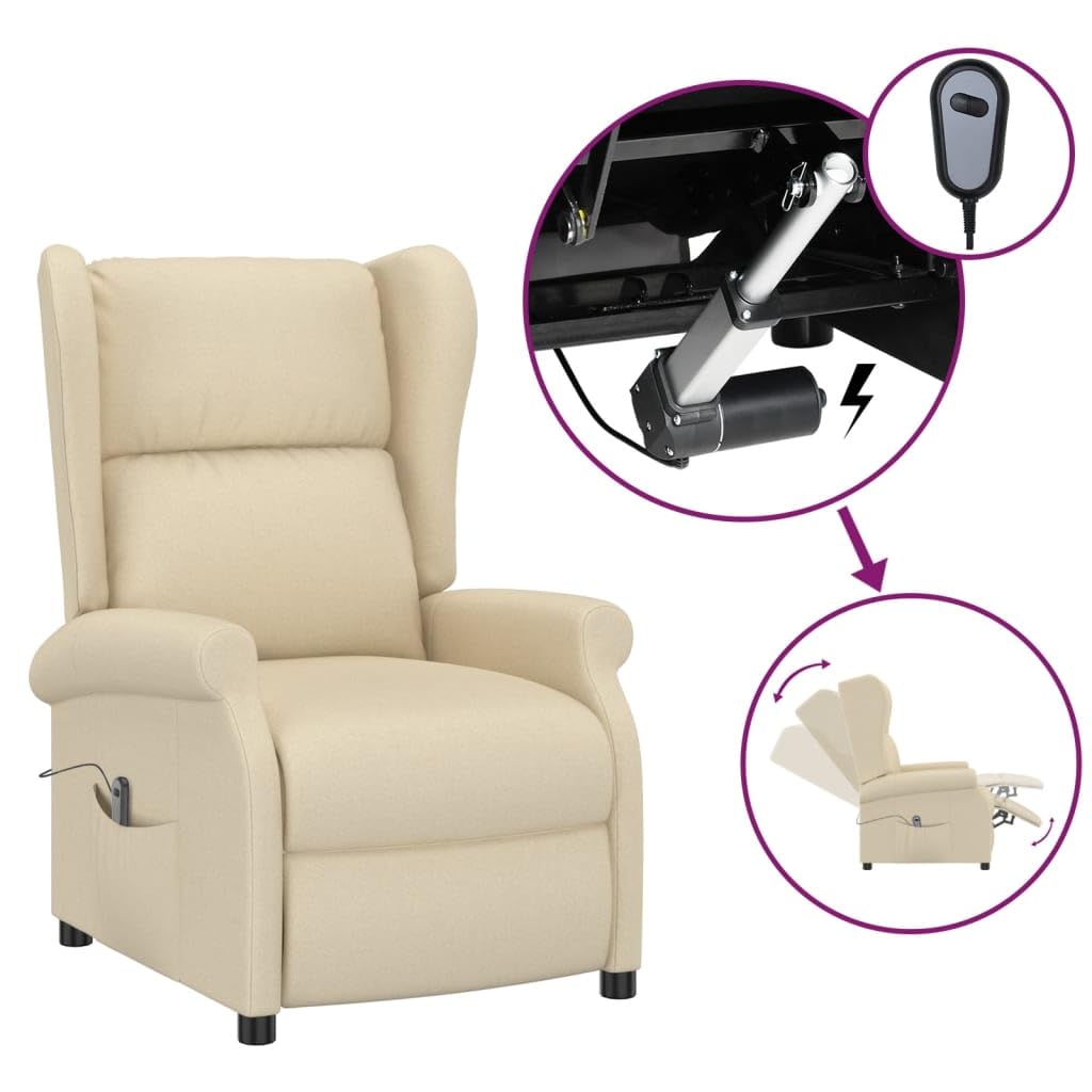 Genérico Sillón orejero reclinable eléctrico Tela Crema,Mobiliario,Sillas,Sillones,Crema,27.9 kg,3098328