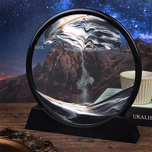 Flowing Sand Painting,3D Natural Landscape Dynamic Art Sand Painting,Round Glass 3D Deep Sea Sand Painting Artistic Sandscape For Home Ornament Desktop Art Bookshelves Decoration(Black,7 Inches) #TOP4