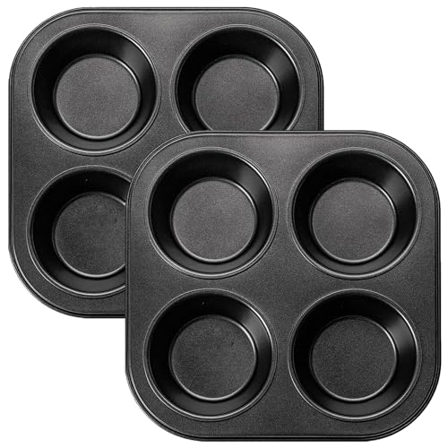 Heidouse 2pcs Air Fryer Muffinpfanne, 4-Cavity-Nicht-Stick-kleine Muffinpfanne, leicht zu reinigende Kohlenstoffstahl-Mini-Cupcake