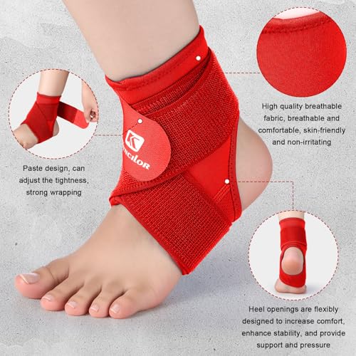 Image of Honoson 2 Pcs Ankle Brace Kid Ankle Support Youth Neoprene Lace up Compression Sleeve Foot Brace Stabilizer with Adjustable Strap for Sport Sprained Plantar Fasciitis Achilles Tendonitis(Red,S)