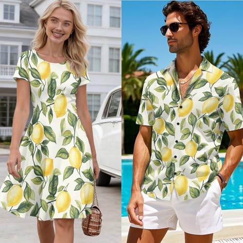 Image of AFPANQZ Couple Matching Outfit Casual Men's Button Down Shirt or Short Sleeve Summer Sundresses Dresses for Women 2026