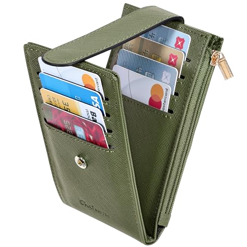 Image of Chelmon Womens Wallet Slim RFID Blocking Bifold Multi Card Case Wallet with Zipper Pocket (Green Army)