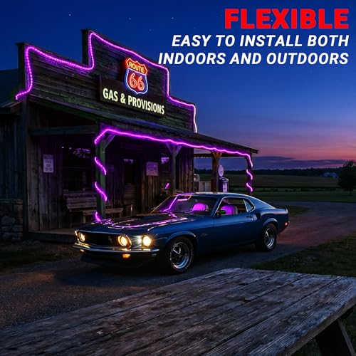 Image of 20ft Rope Lights For Outside, Connectable & Flexible Tube Lights with 8 Modes Controller, Waterproof Purple LED Rope Lighting for Deck,Garden,Pool,Patio,Bedroom,Party,Indoor & Outdoor Landscape