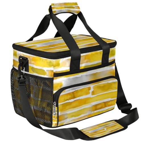 Abstract Stripes Insulated Picnic Backpack Lunch Box for Women Men Picnic Basket Tote Lunch Bag Picnic Bag Portable Lunch Bags for Picnic, Beach, Work, Trip,Office, Camp Yellow Watercolor