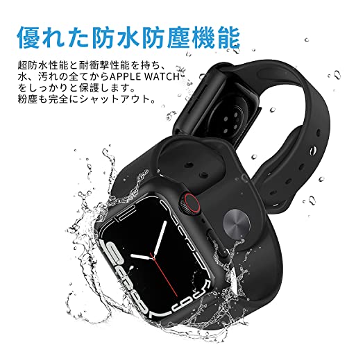 TALENANA for Apple Watch 防水ケース 41mm/45mm 保護カバー 強化ガラスフィルム 一体型 全面保護 衝撃吸収 Apple Watch Series 9/8/7対応 PC素材 装着簡単 タッチ感良好 アップルウォッチ ケース(41mm，ブラック)