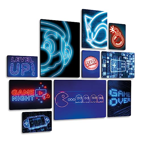 Giallobus - Conjunto de 10 Pinturas de Paneles múltiples - Game Night - Madera de MDF - | 2 x 42x29,7cm | 4 x 29,7x21cm | 4 x 21x14,85cm | - Listo para Colgar - Cuadros