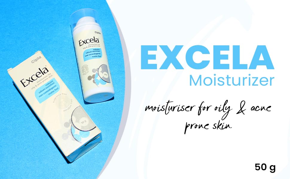 Image of Excela Moisturiser for Oily & Acne Prone Skin, Reduces Sebum Secretion, Non-Comedogenic, Matte Feel, Fragrance Free, Paraben Free, 50g