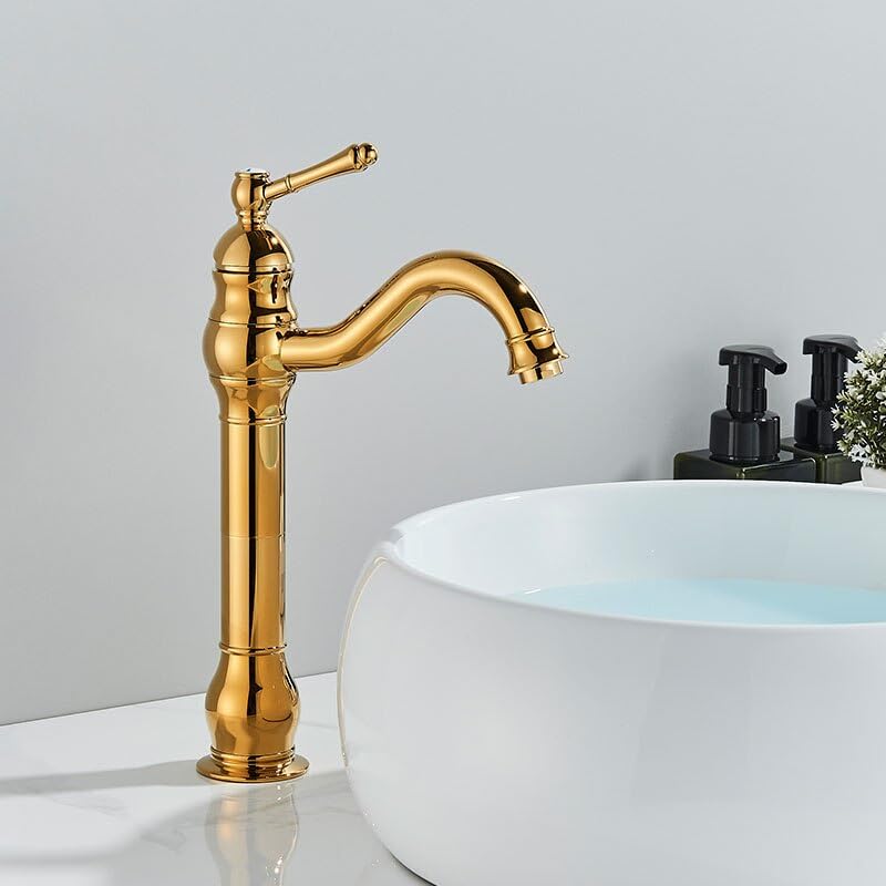 Mitigeur de salle de bain doré haut pour une ambiance spa moderne