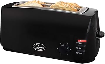 Sponsored You’re seeing this ad based on the product’s relevance to your search query.Learn more about this advertisement Quest 4-Scheiben-Automatik Toaster Schwarz – Extra breite lange Schlitze für Crumpets und Bagels – 6 Einstellungen – Aufwärm- und Auftaufunktion